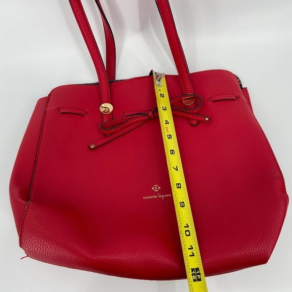 Nanette Lepore Arabelle Bow Satchel Tote Shoulder Bag Red Faux Leather Purse - Picture 10 of 14